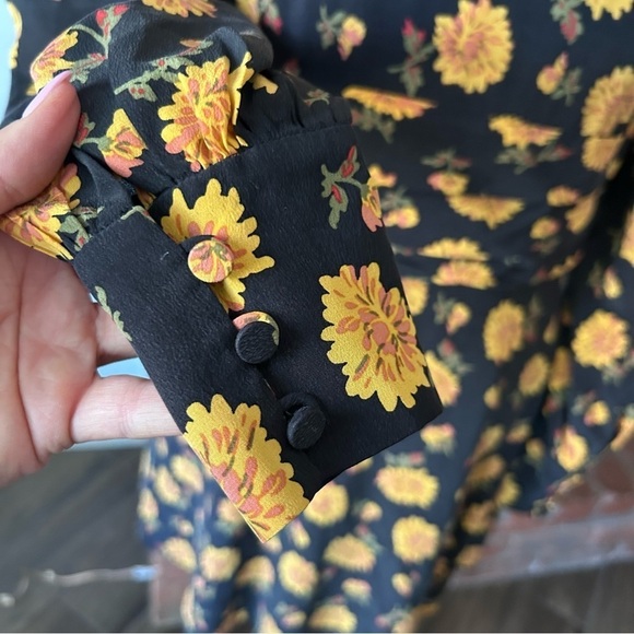 Veronica Beard Marion Silk Mini Dress Yellow Marigolds in Black Multi Sz 6 - Picture 10 of 12